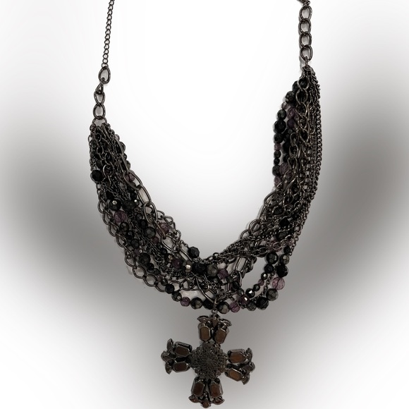 Stunning, dark blue black and purple, multi strand cross neck… - Picture 10 of 17